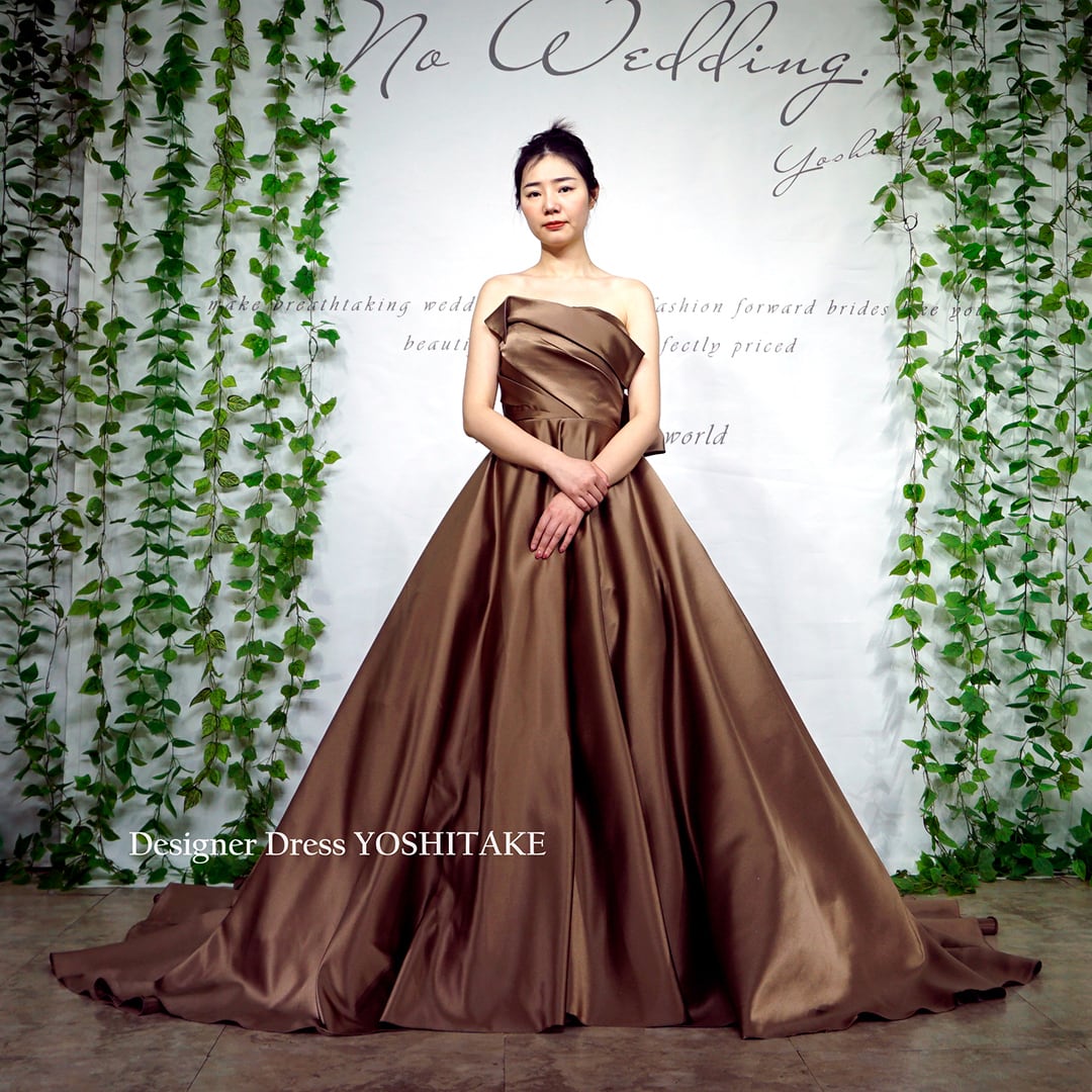 オーダー制作】ウエディングドレス(無料パニエ) モカブラウンAライン  