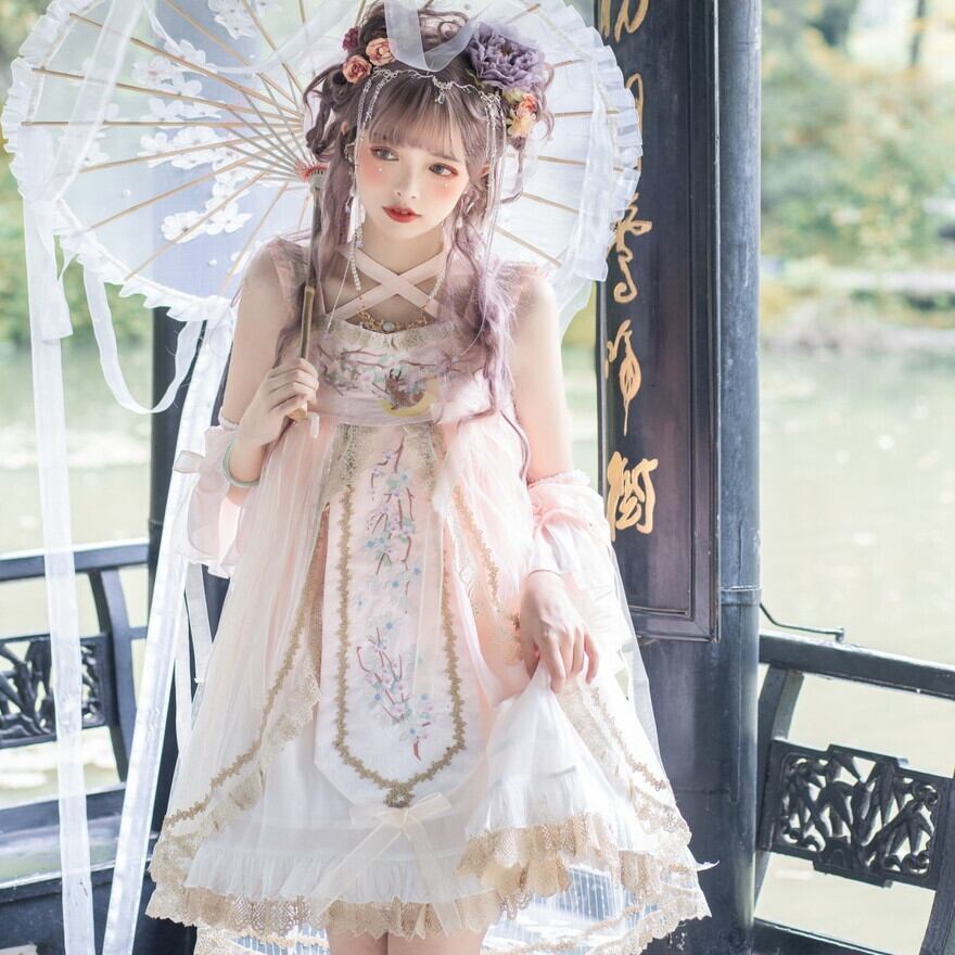 華ロリ セットアップ 付け袖 JSK 中華刺繍 花柄 ガーリー 甘め 量産型