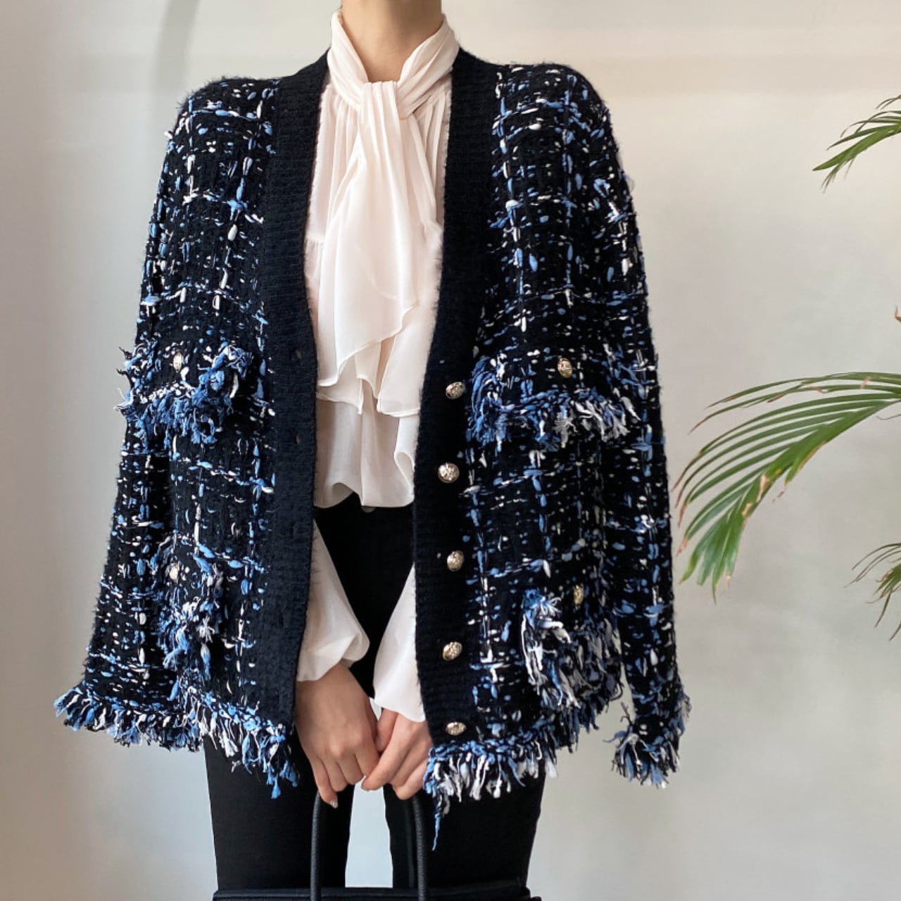 Fringe No-Collar Hip-Length Jacket L00505