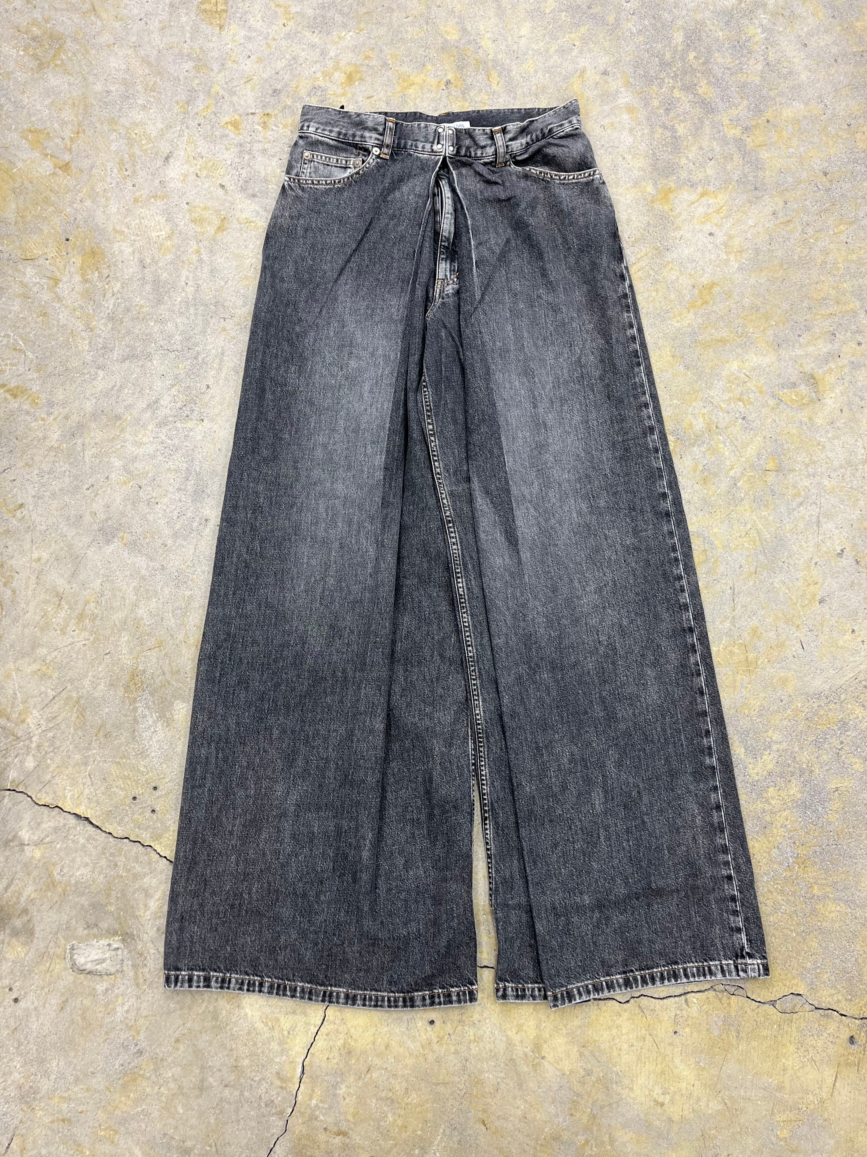 JOHN LAWRENCE SULLIVAN | WASHED DENIM SUPER WIDE PANTS | BLACK