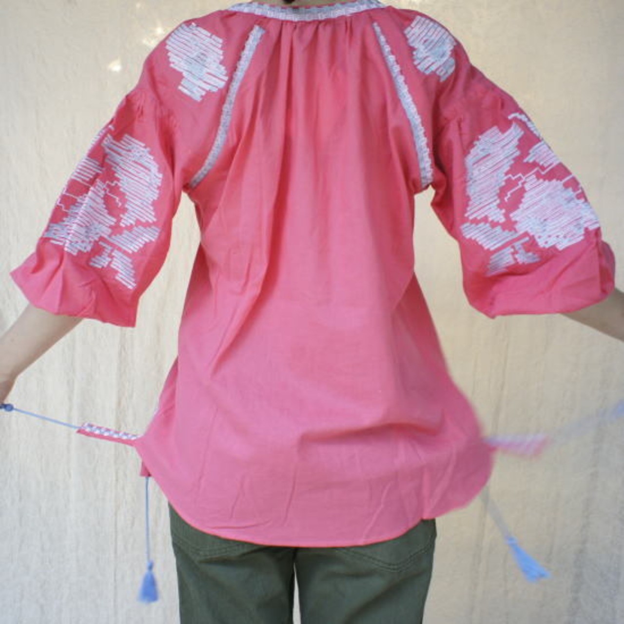 Topanga Fashion エンブロイダリーカフタンブラウス サーモンピンク【SALE】