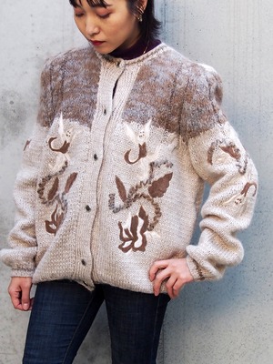 FLOWER MOTIF MIX KNIT CARDIGAN