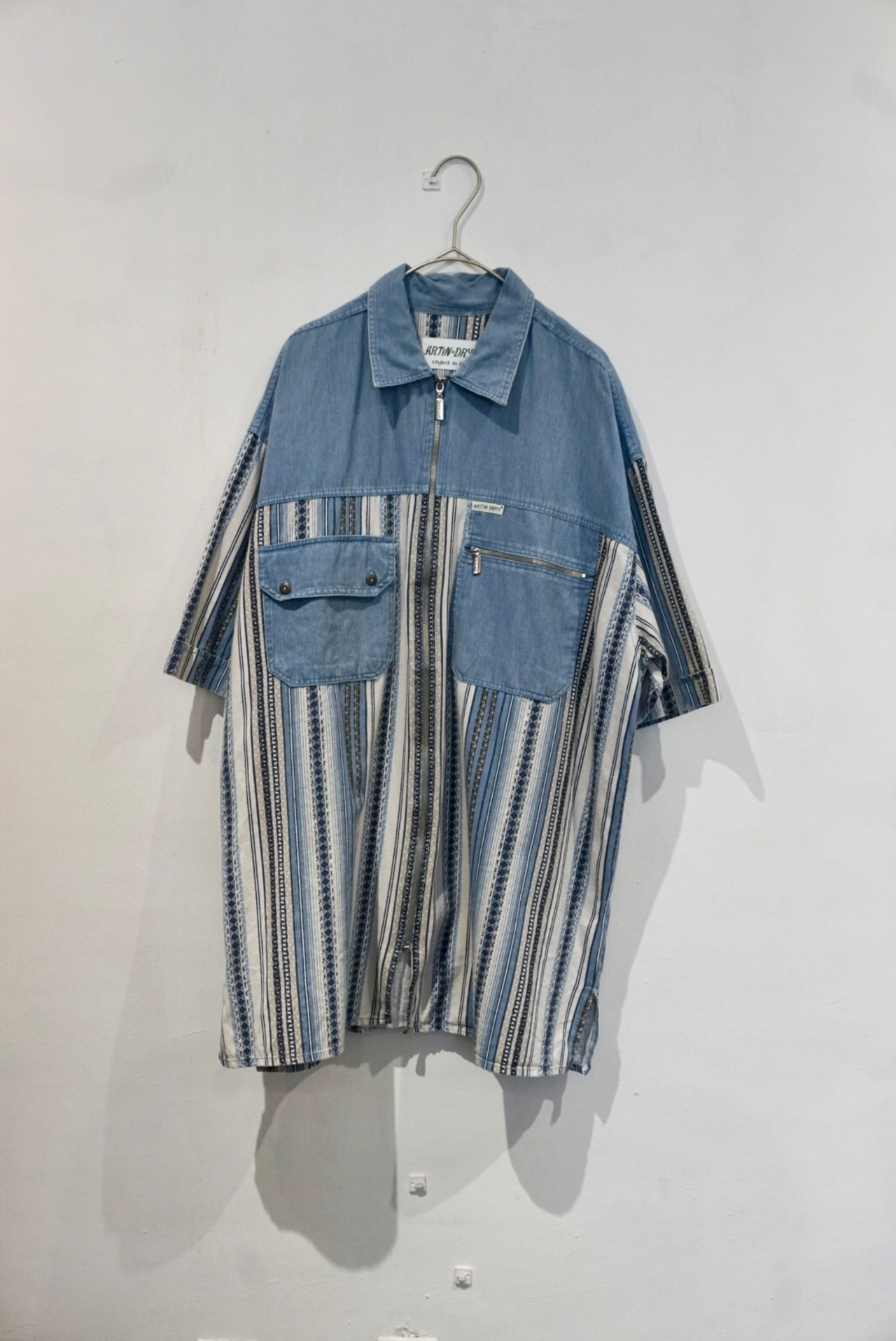 cotton polyester s/s zip shirt