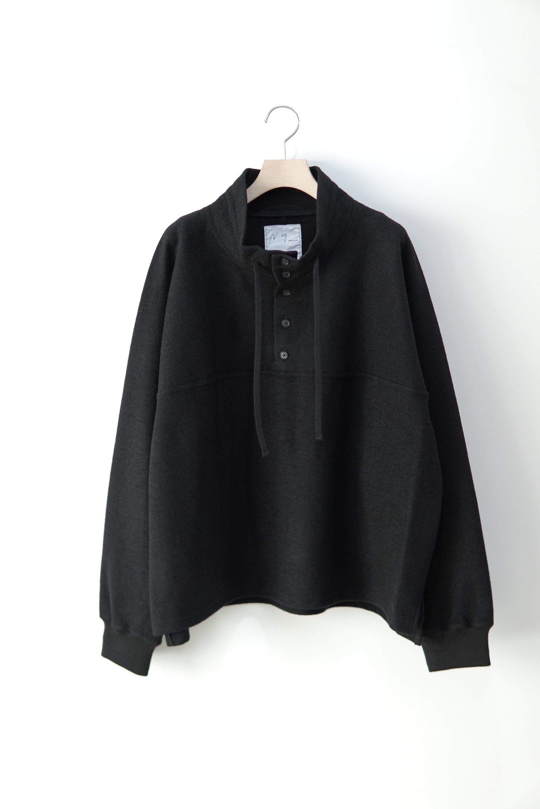 【サイズ1】ANCELLM WOOL PULL OVER SHIRT BLACK ancellm WOOL PULL OVER SHIRT 【公式通販】