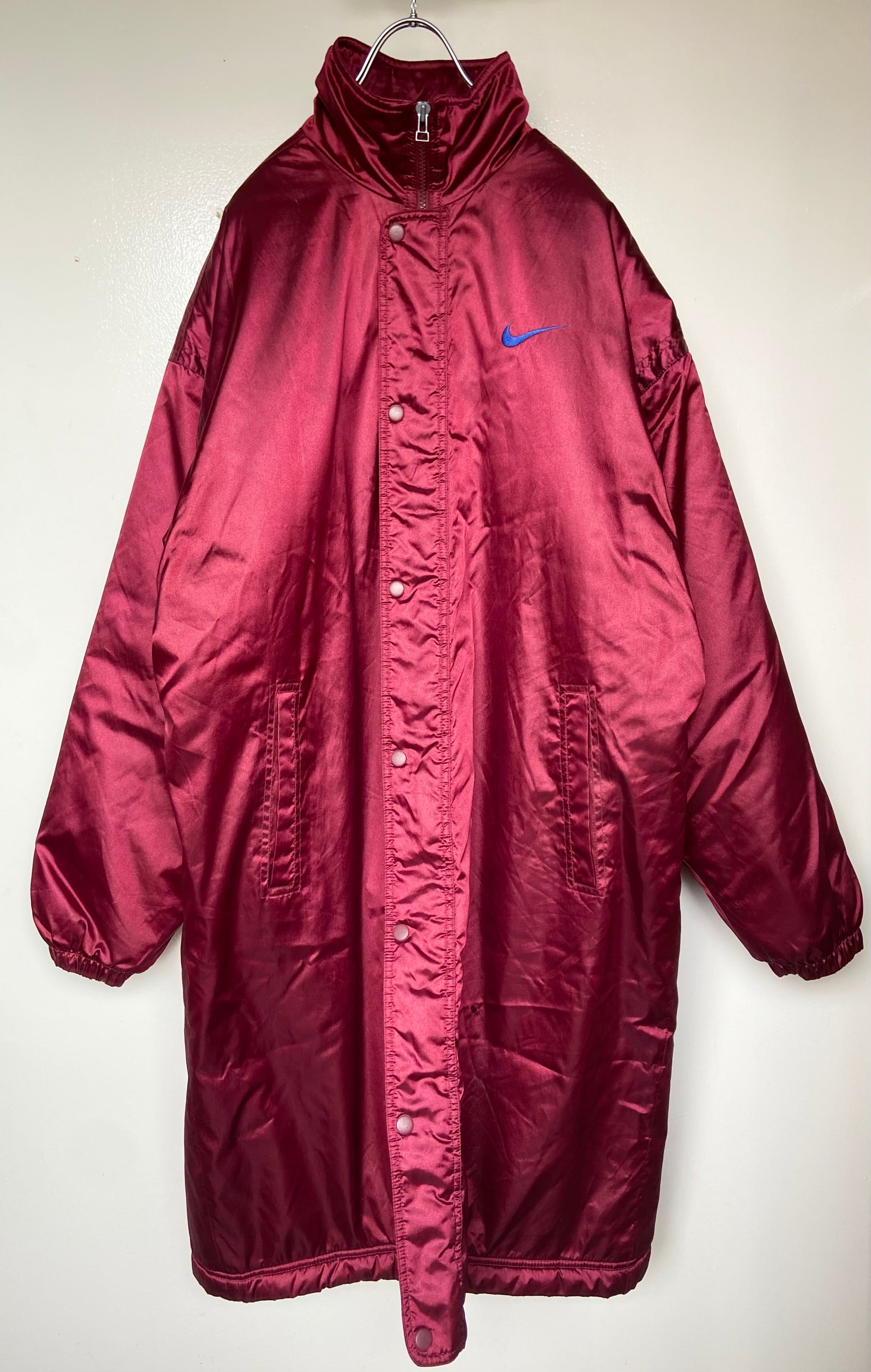 90s古着 NIKE/ナイキ ベンチコート銀タグ ワインレッド 赤紫 アウター