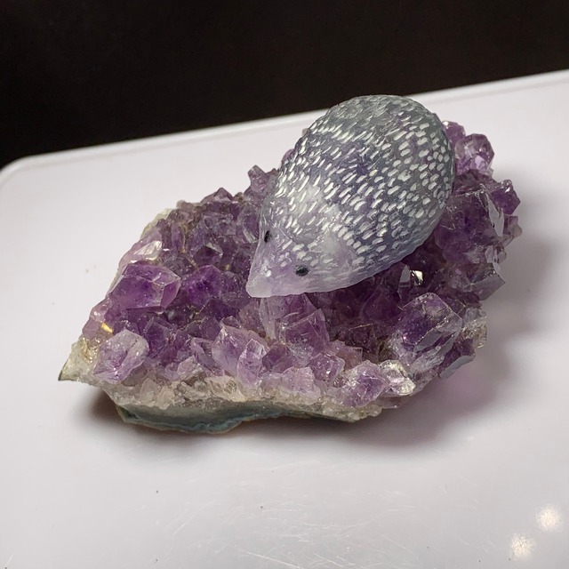 8.ウルグアイ産アメジストクラスターに住み着いているフローライトハリネズミさん