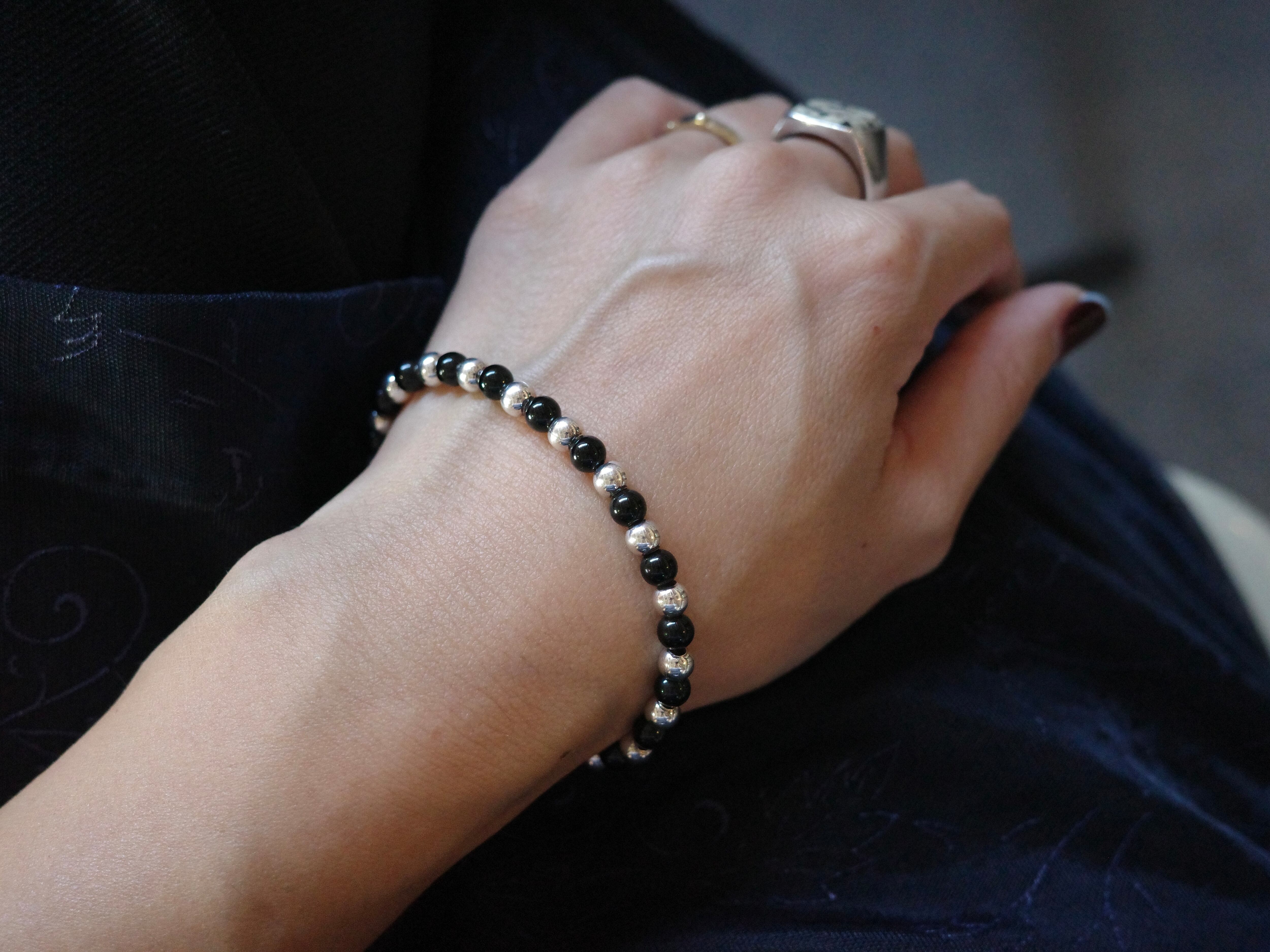 vintage silver925>black×silver beads bracelet | CherLife