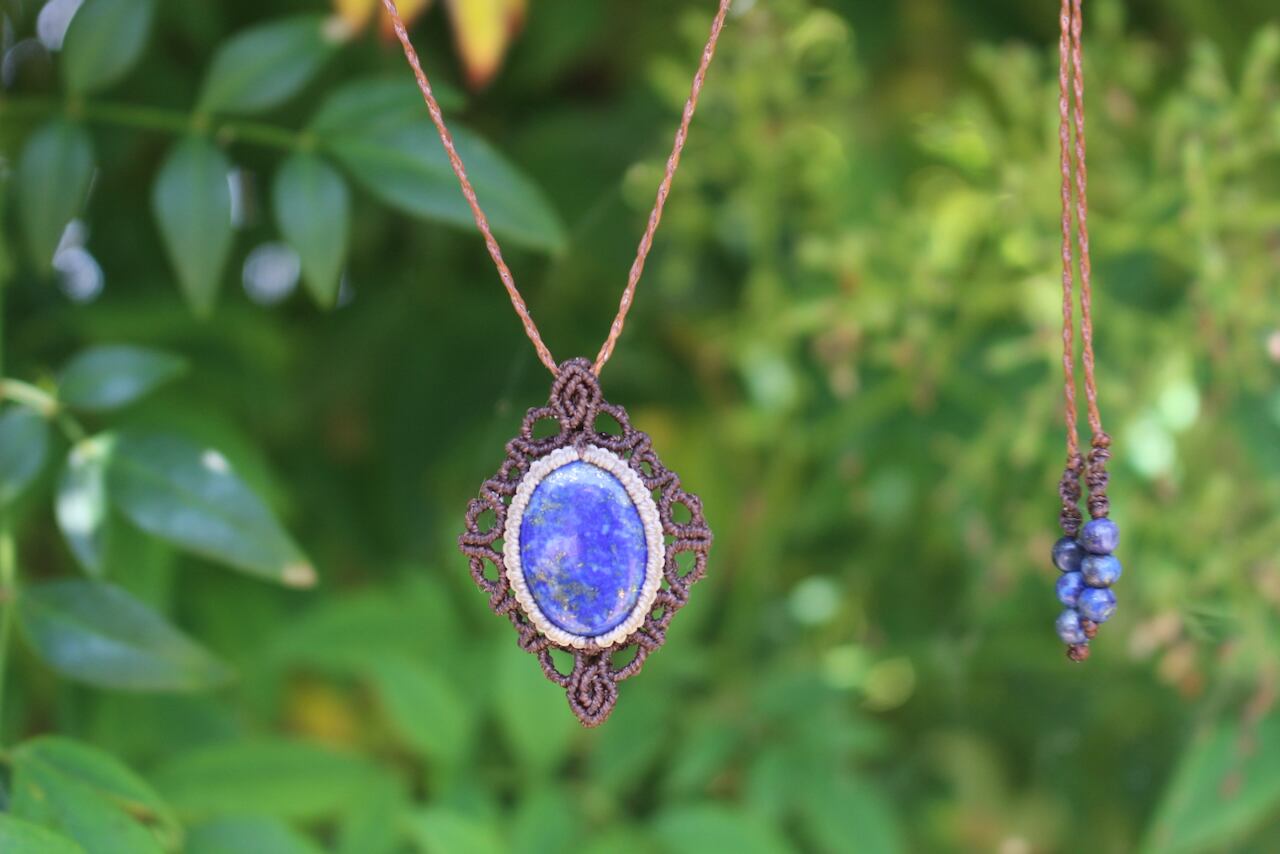 Lapis lazuli micro macrame design pendant