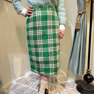 50's60's green tweed check skirt【dead stock】