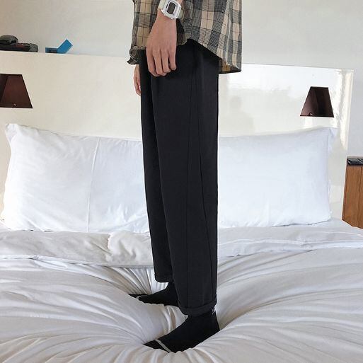 全4カラー ストレートパンツ 無地 カジュアル ウエストゴム