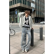 ストリート ウォッシュ加工 星デニムパンツ P263