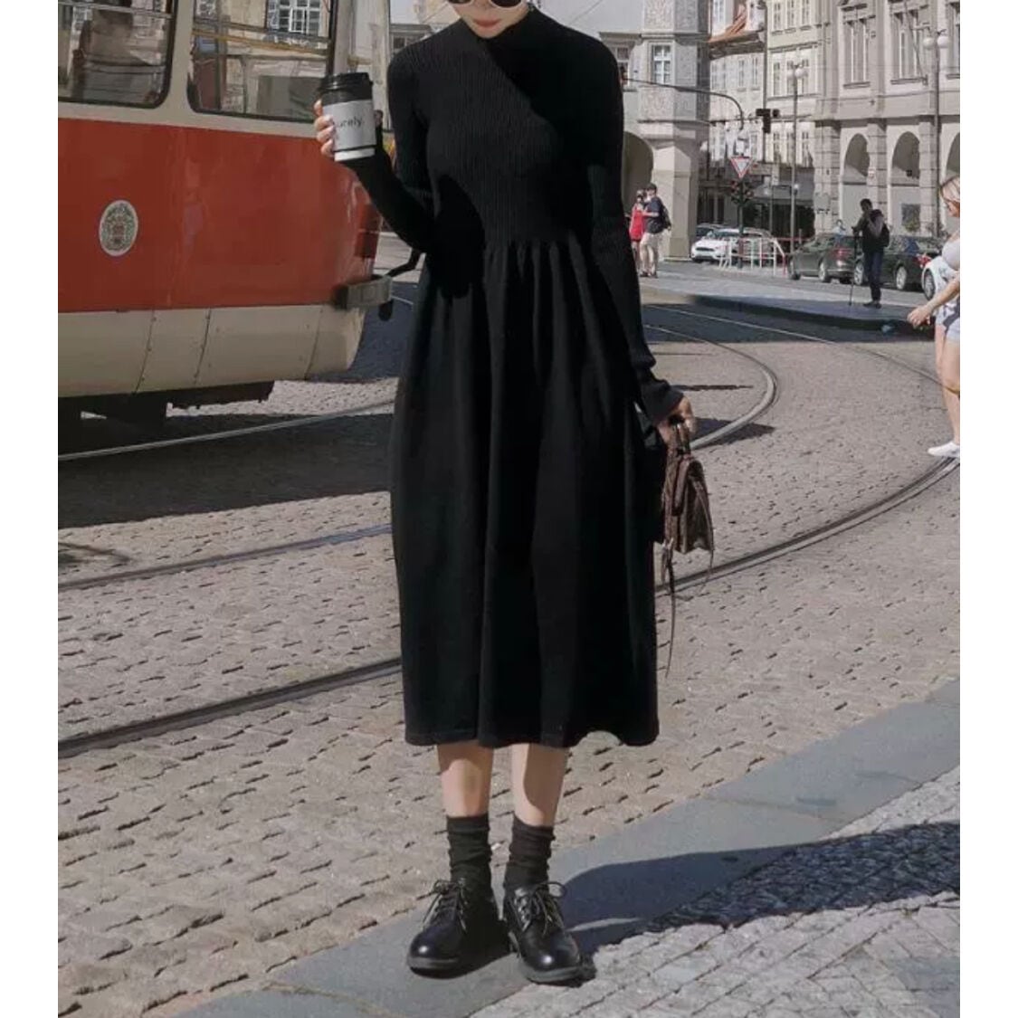 ◆即納◆ボトルネックリブニットワンピース(ご注文から1-4営業日でお届け)