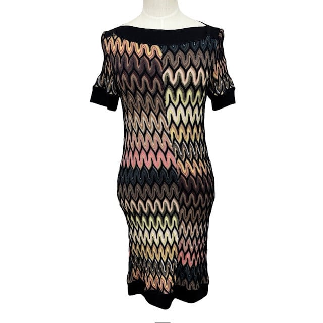 中古 ミッソーニ MISSONI 半袖 ワンピース クリーニング済み ジグザグ