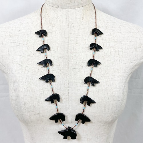 Vintage Southwestern Zuni Jet Bear Fetish & Heishi Beads Necklacese