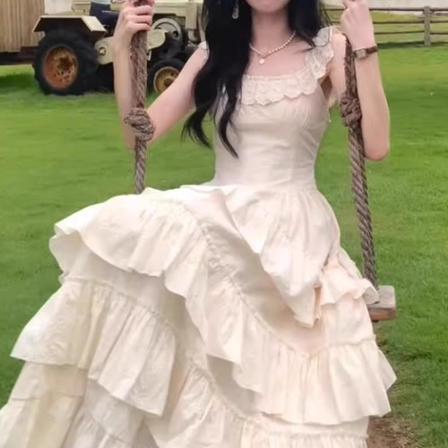 レースラウンドネックティアードフリルワンピ ・70491