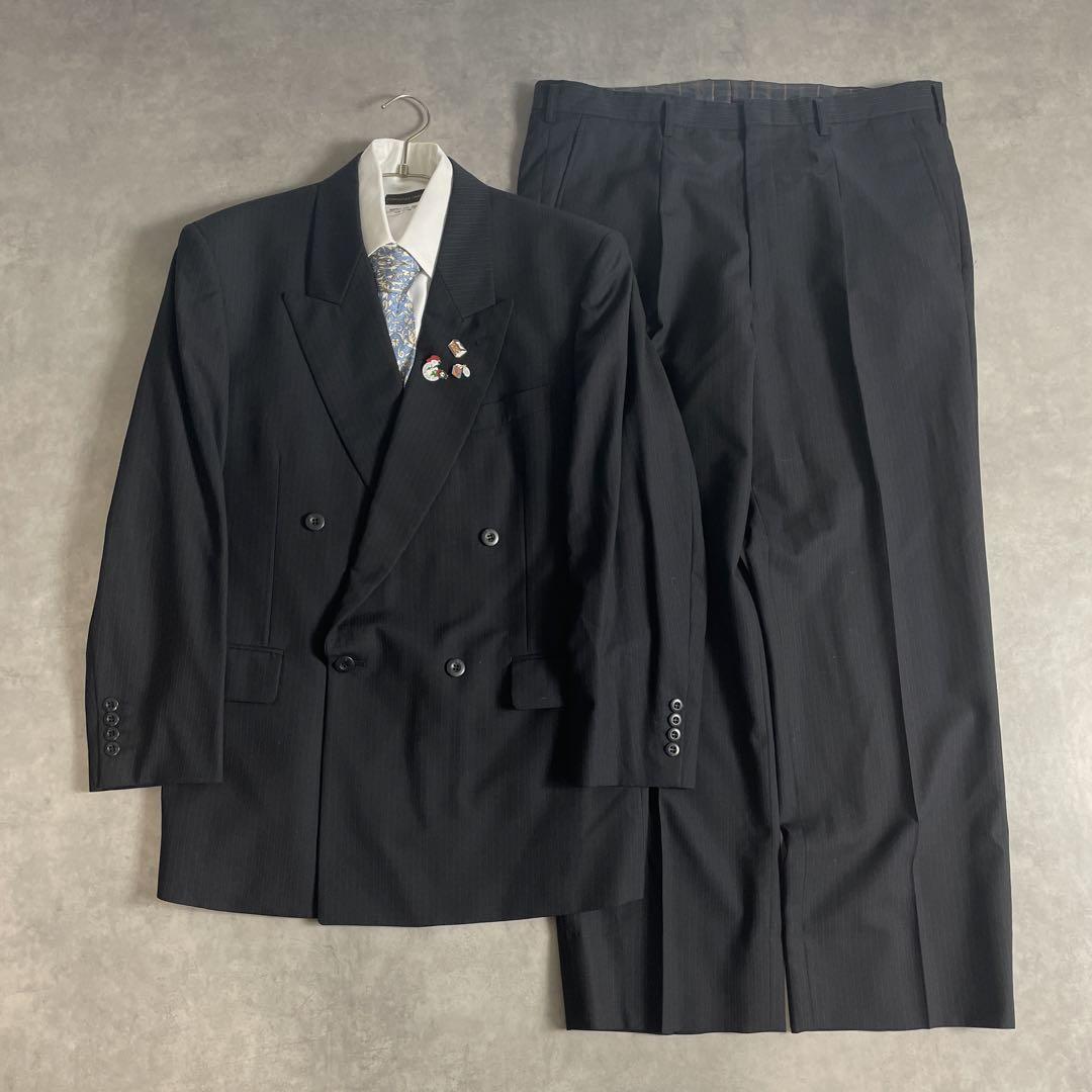 90s vintage スーツ ダブル セットアップ ピンズvol.49 黒白青