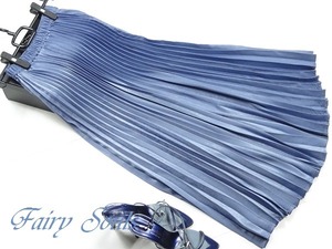 ★送料無料★フリ－☆メタリック光沢プリ－ツロングスカ－ト(SKN9435)