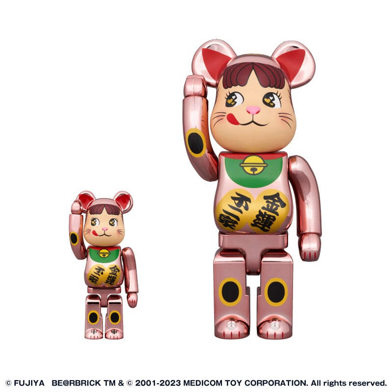 BE@RBRICK 招き猫 ペコちゃん 金運ダブル小判 桃金メッキ 100