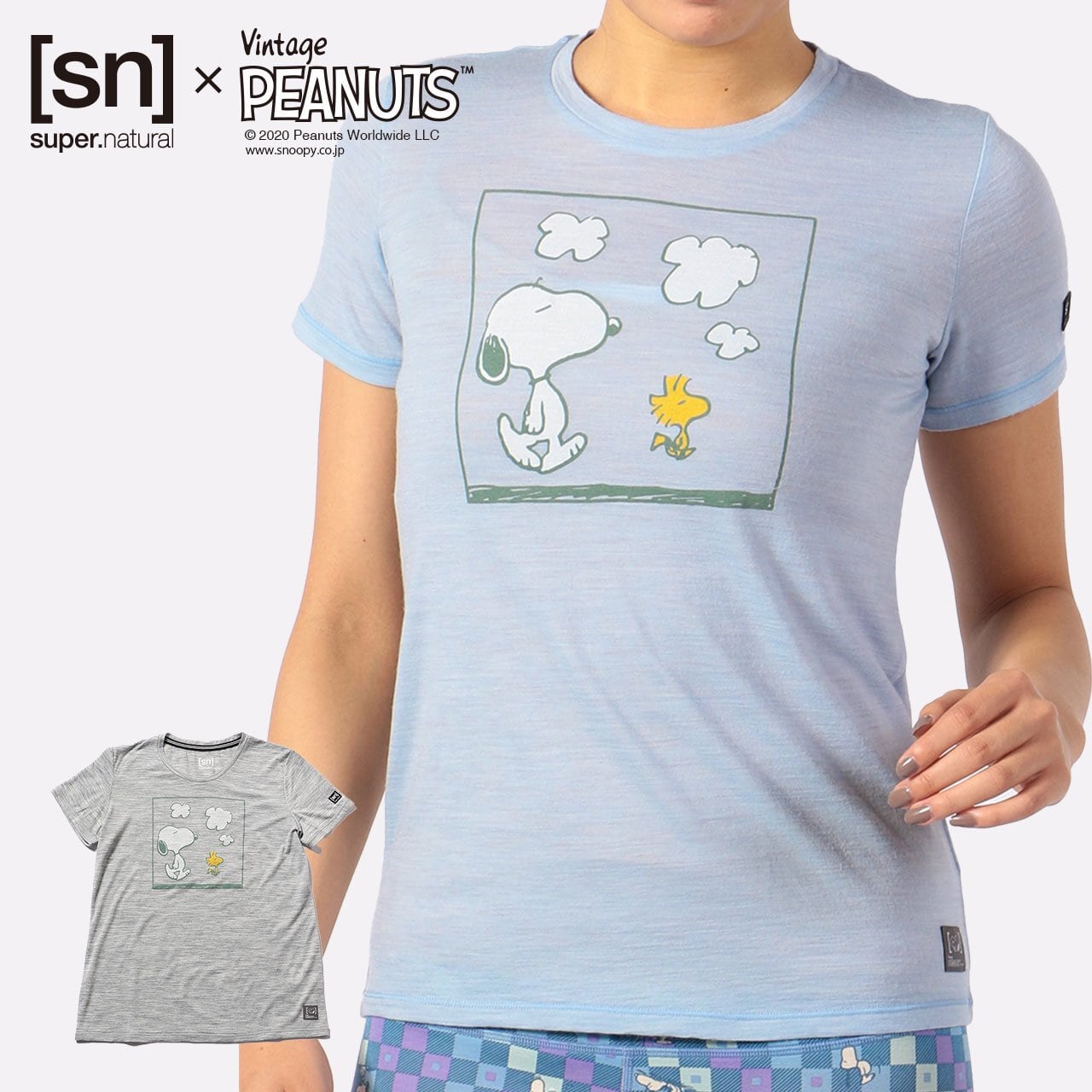 30 Off Sn Super Natural スーパーナチュラル ウィメンズ レディース W Vintage Snoopy Woodstock Tee レディース 半袖 スヌーピー ウッドストック Tシャツ メリノウール K36 スカイウェイメランジ 965 アッシュメランジ Snwj トレイルフェストランニング