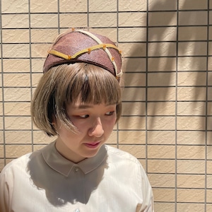 VINTAGE brown ribbon beads hat