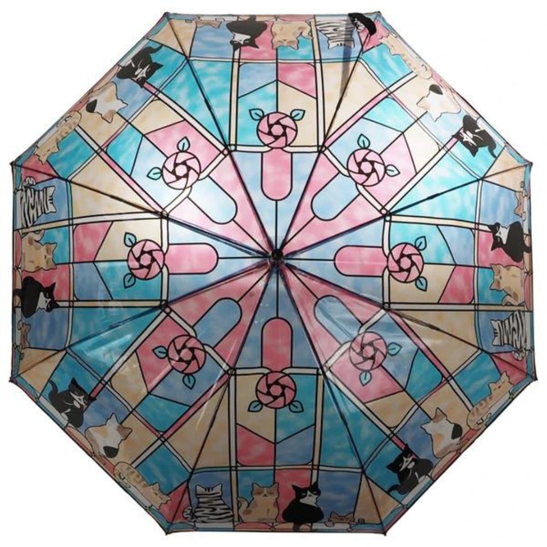 ☆傘｜猫柄｜ 猫雑貨 猫モチーフ ハチワレ猫 猫柄 猫グッズ かさ かわいい傘  プレゼント  贈り物 ステンドグラス風