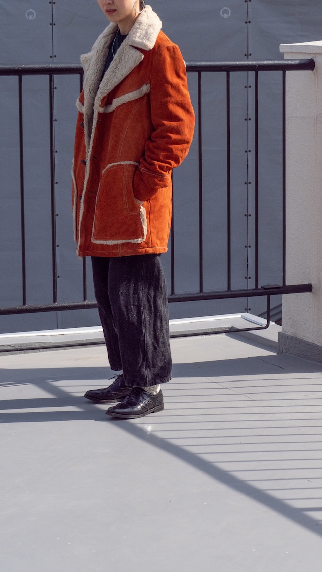 "MONTGOMERY WARD" '80s vintage Orange cowhide suede sherpa coat