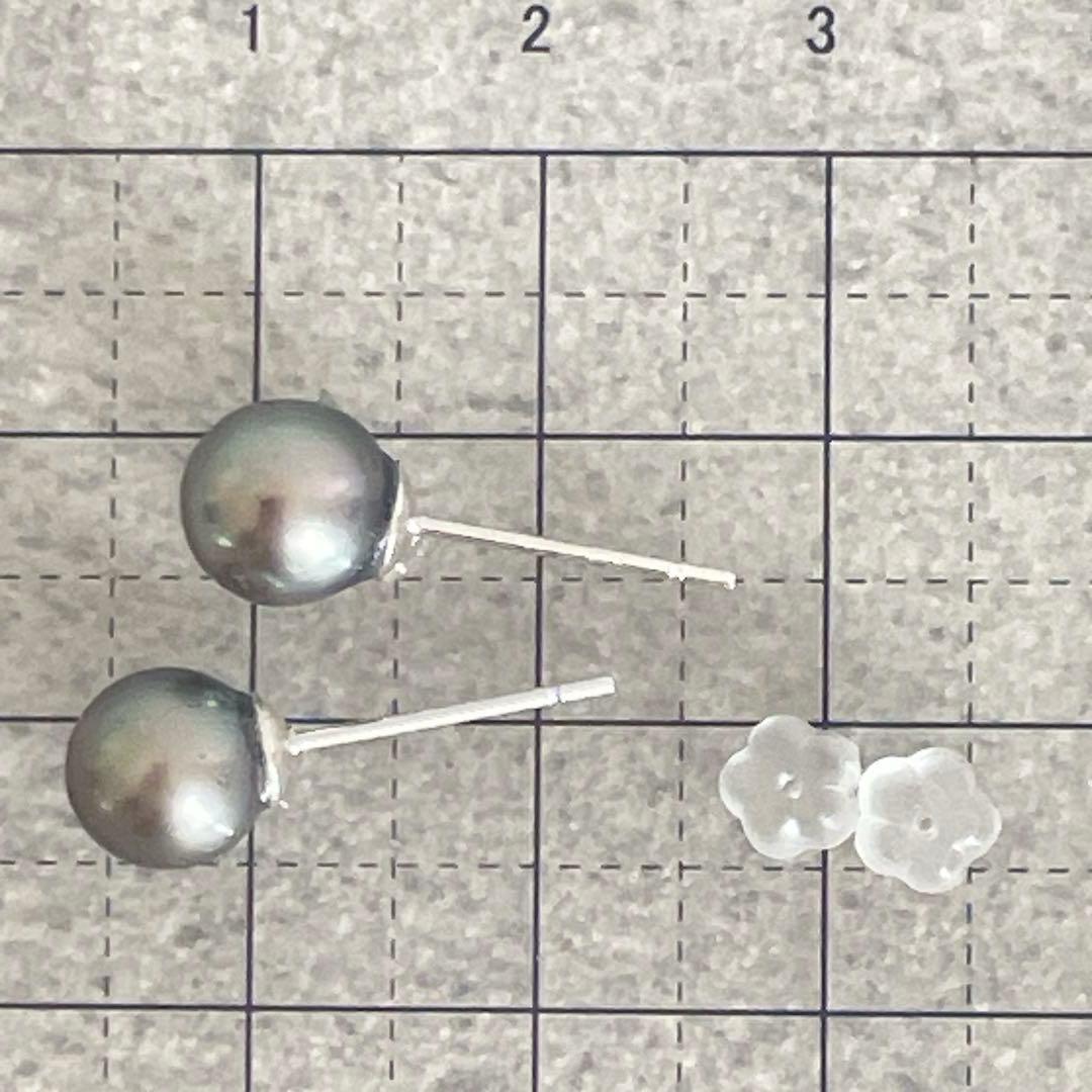 533あこやブラックパールタヒチカラースタッドピアス☆7mmシルバー925