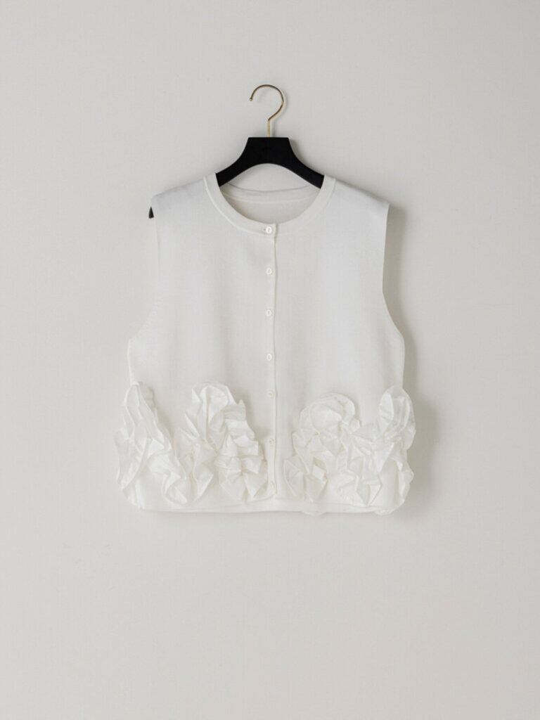 【1/上旬〜中旬入荷次第お届けのご予約】 Mewl/ミュール PEPLUM KNIT VEST M264-98185