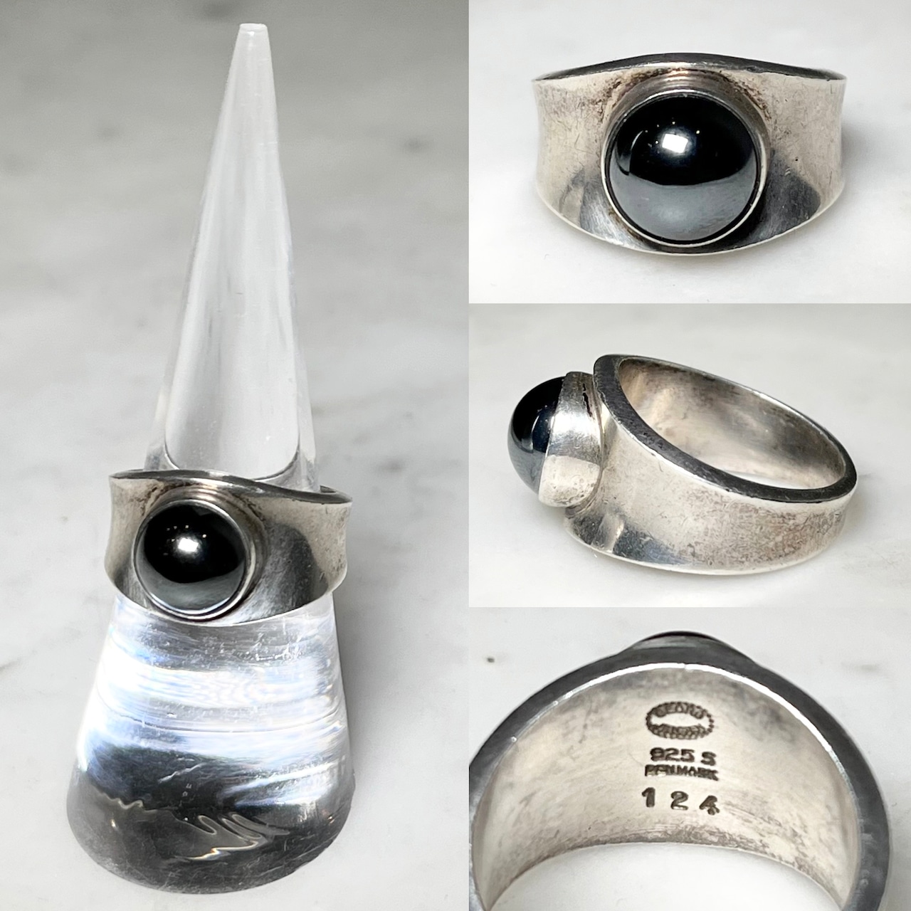 GEORG JENSEN silver ring " 124 " set with hematite (size14)