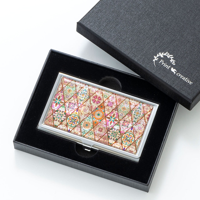 天然貝名刺カードケース（パステルピンクモロッコタイル）螺鈿アート｜ギフト・プレゼントにおすすめ