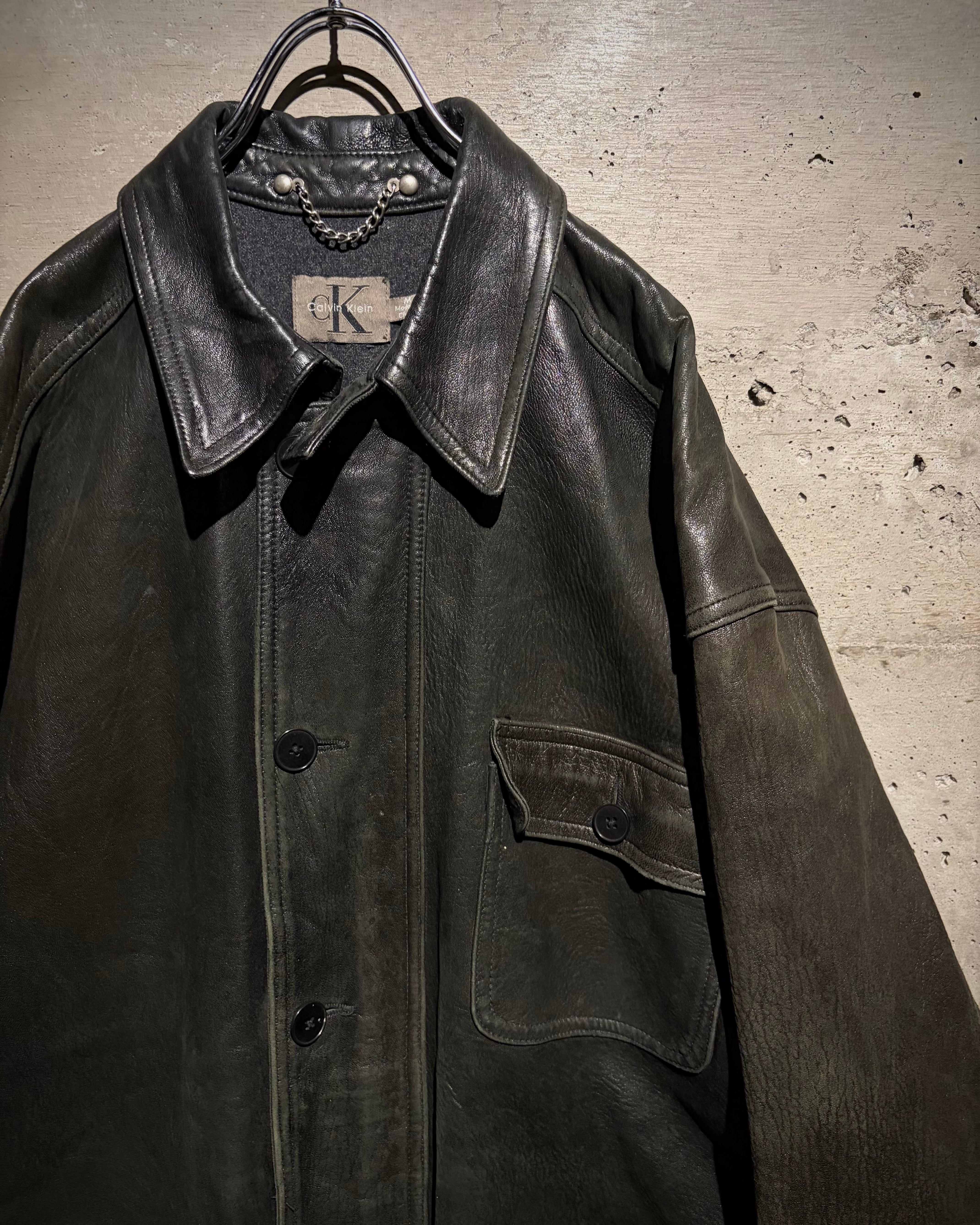 Caka】90's “Calvin Klein” Beautiful Fade Vintage Leather Coverall