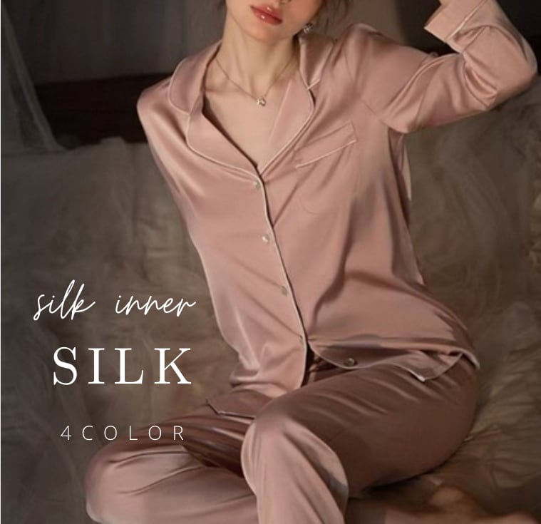 現品限り即納SALE ピンクLサイズのみ【ladies】【silk】【5size/4color】Silk simple desigh pajama