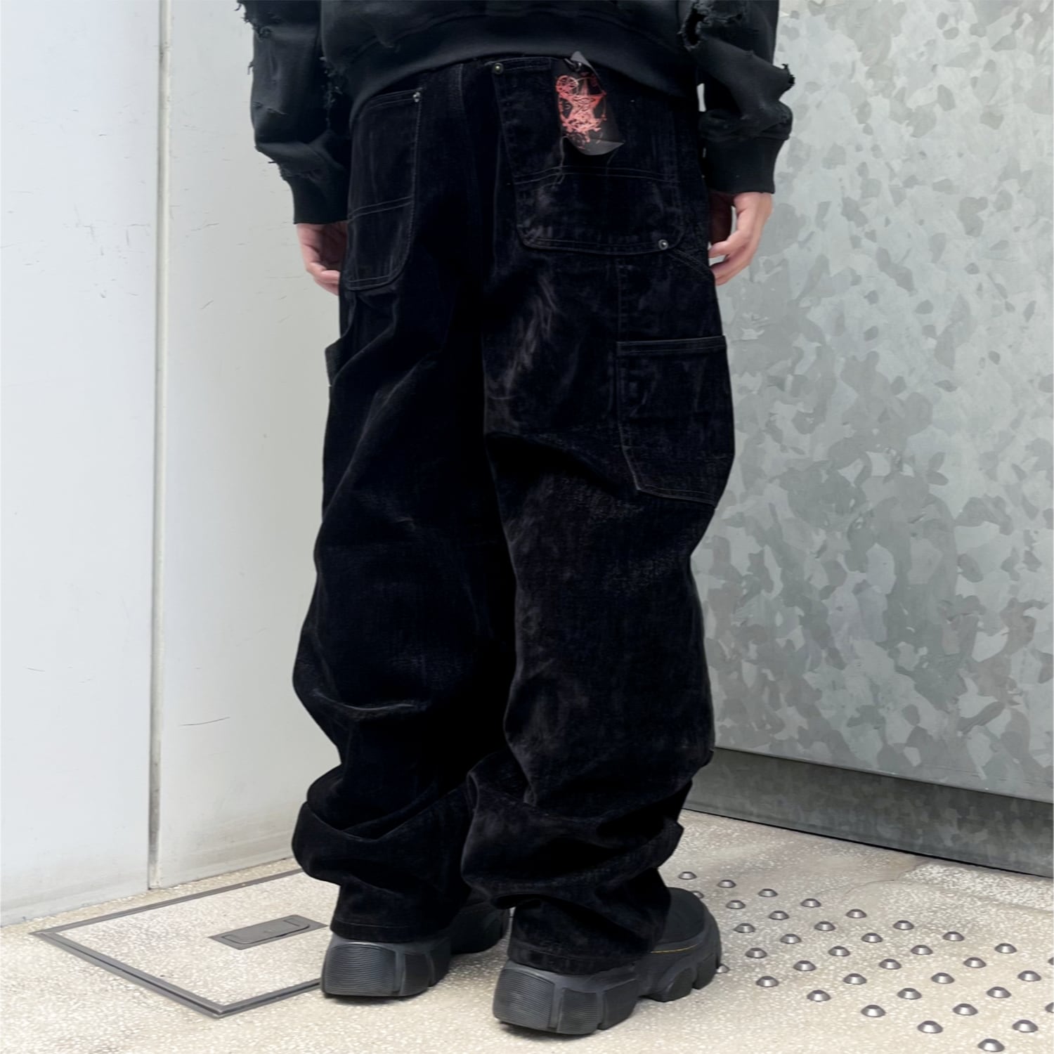 パンツ emostanceclub coated carpenter baggy EMOSTANCECLUB / VELVET LEATHER PANEL BAGGY CARPENTER JEANS | HOLICK