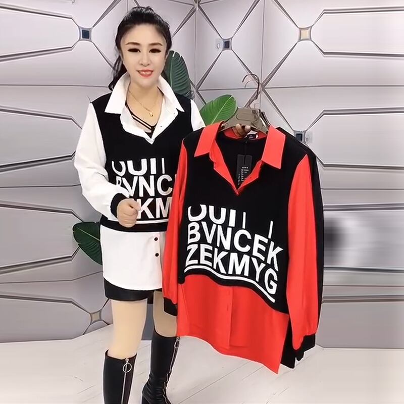 スプリングトップス ルーズカジュアルスリム 大きめサイズ 春物 ステッチ ミックスインファッション36147734768