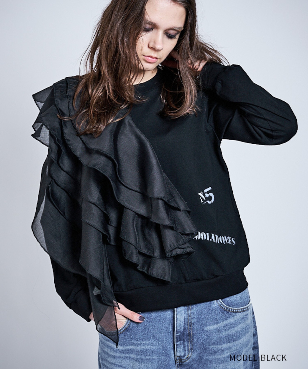 フロントフリルペイント L/S Tシャツ (BLACK) CQ-47019
