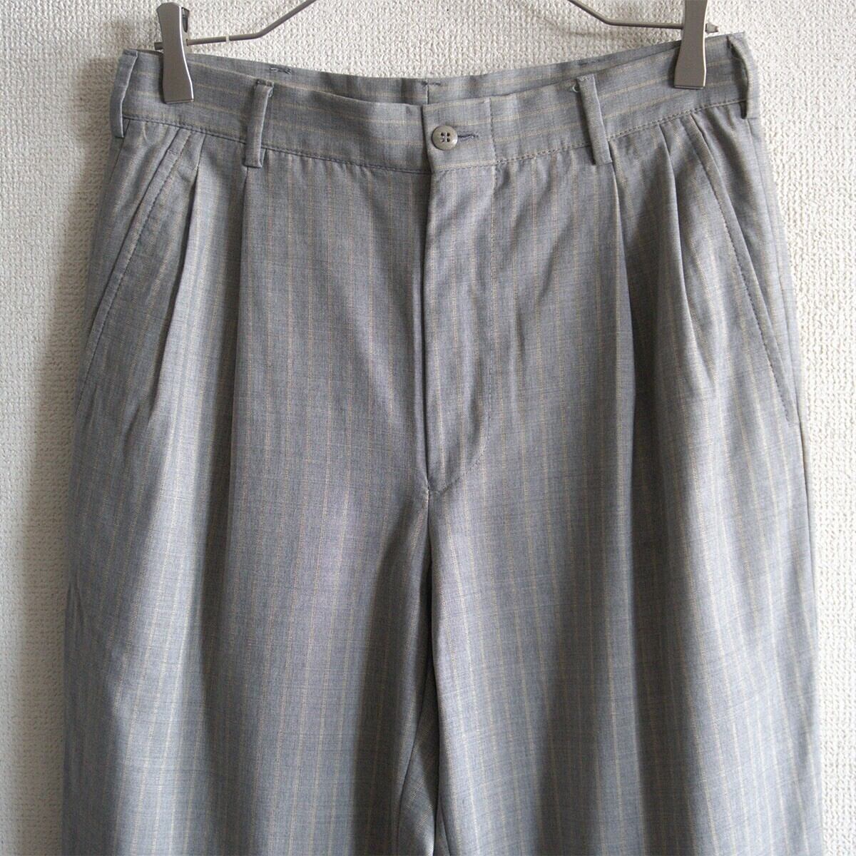 【90s】GIANNI VERSACE【ストライプ ワイド スラックス パンツ】46 グレー ヴェルサーチ 26070427 90s】GIANNI VERSACE【ストライプ ワイド スラックス パンツ】46
