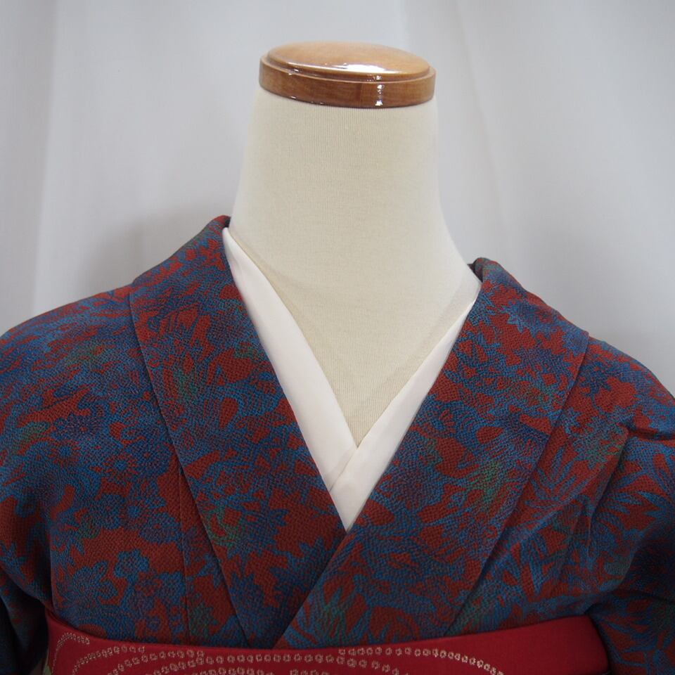 小紋】青色に赤色の百花模様の着物≪角田智造作≫ | ひふみ屋