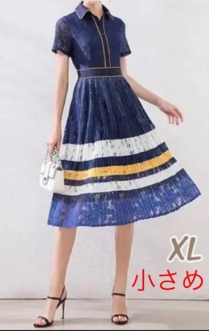 送料無料 未使用 デ－ト イベント 前ボタン プリーツ ワンピース XL[OPN2599]