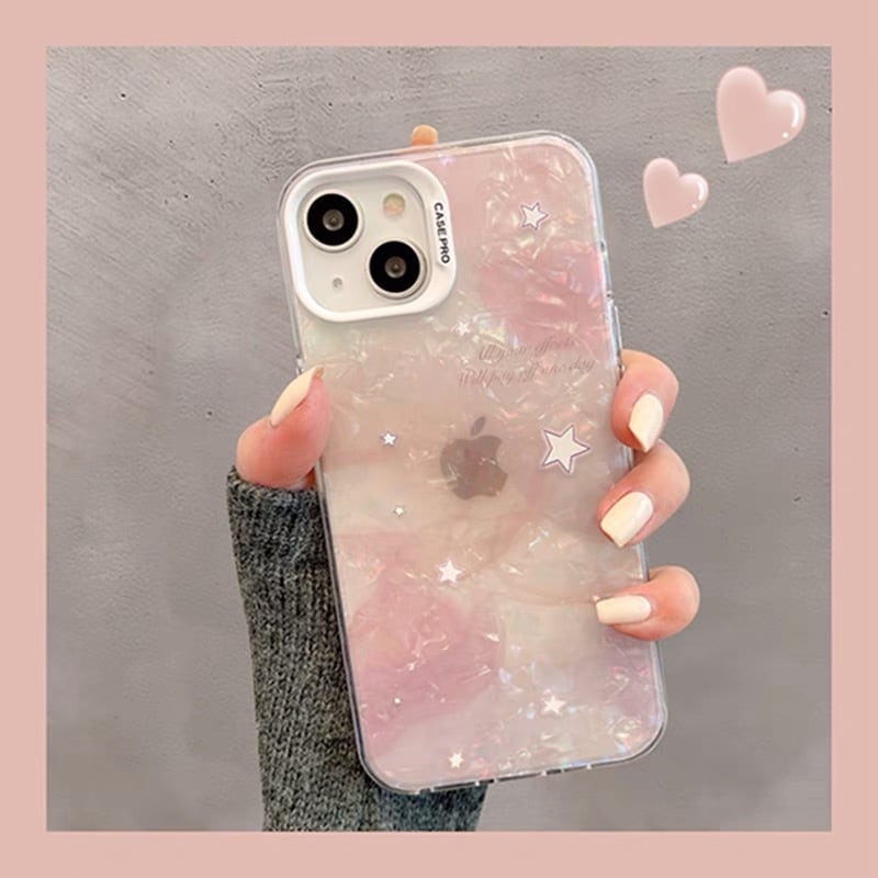 iPhoneケース iPhone14 iPhone13 シェル風 マーブル キラキラ 星 月 空