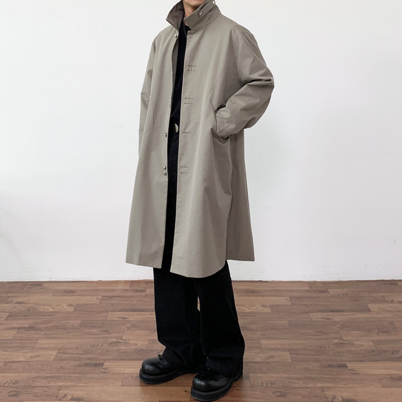 デザインシックボタン薄手コート　954
