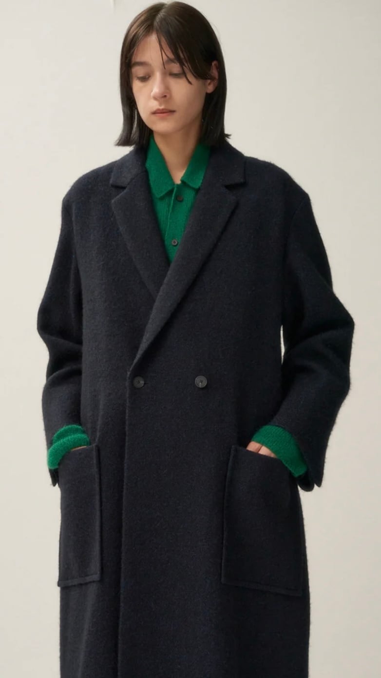 ATON -BABY ALPACA | LONG TAILORED COAT-:NAVY,