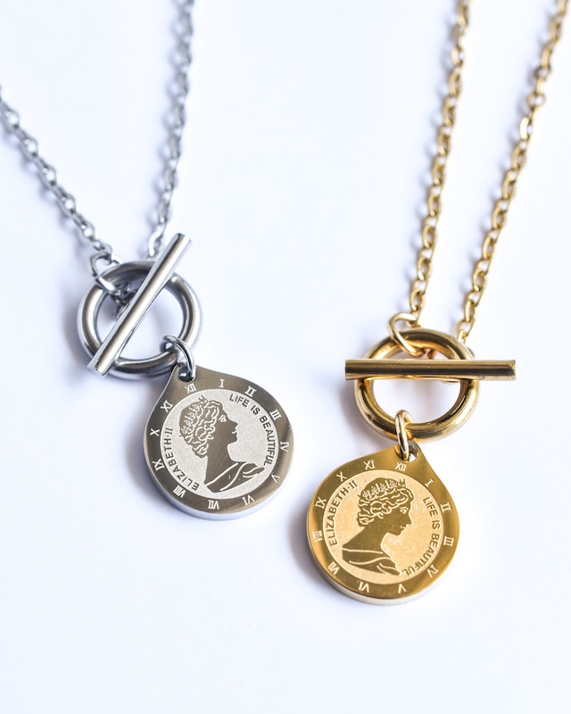 elizabeth II coin necklace stainless steel