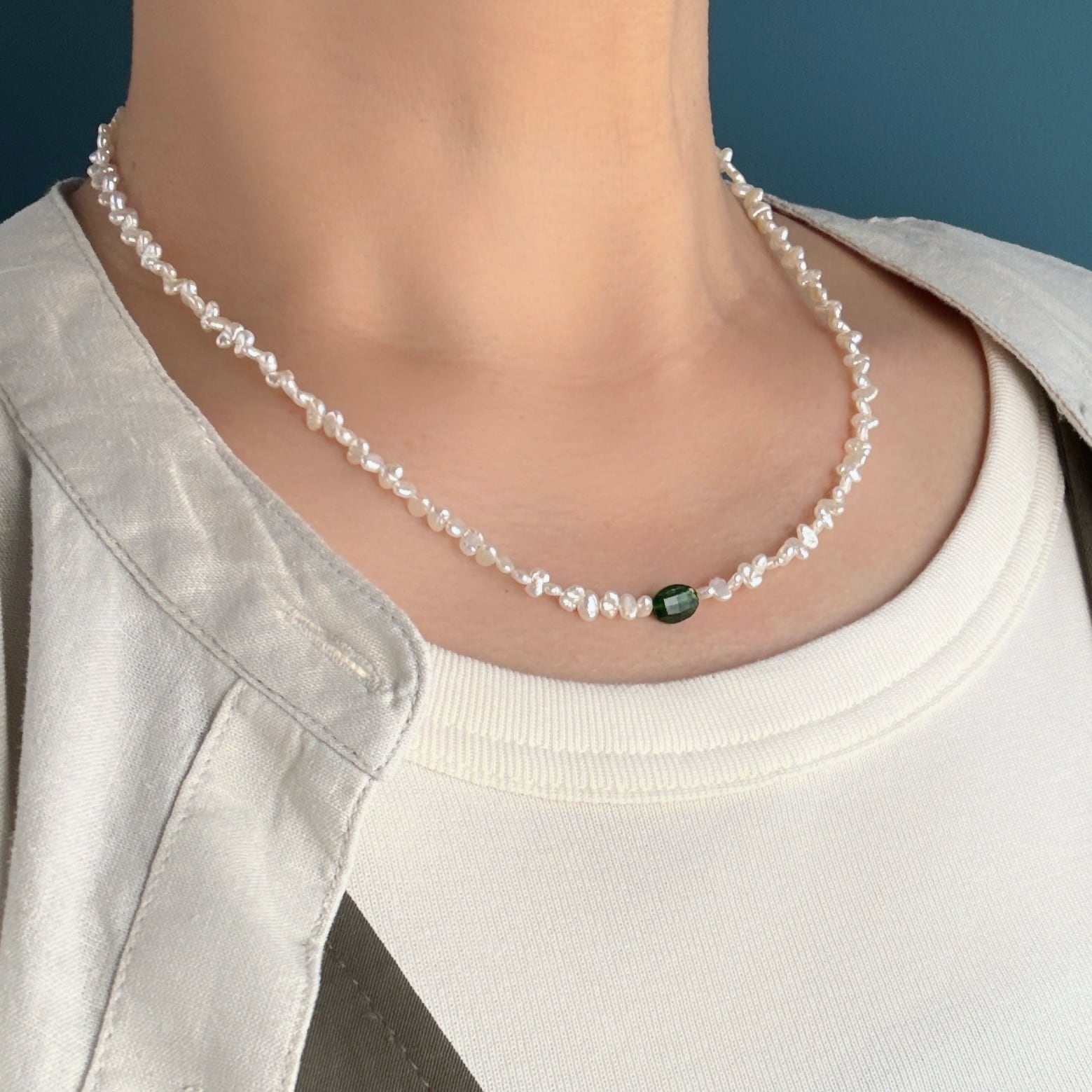 トルコ石淡水パールオイスター淡水パールネックレスNO25-2173 トルコ石