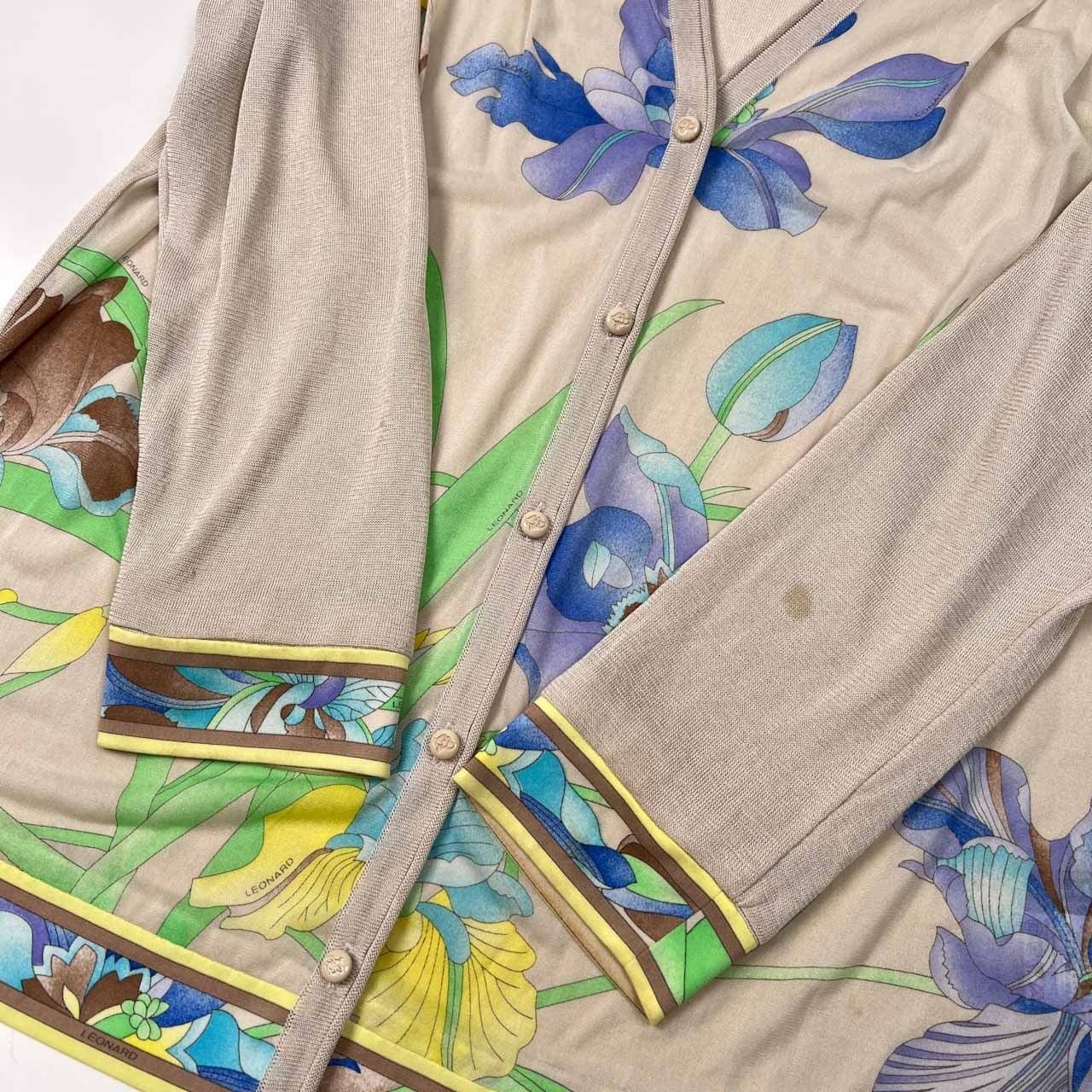 LEONARD レオナール 花柄 切替 シルク混 メッシュ カーディガン サイズ 38 /レディース/ベージュ系/絹混