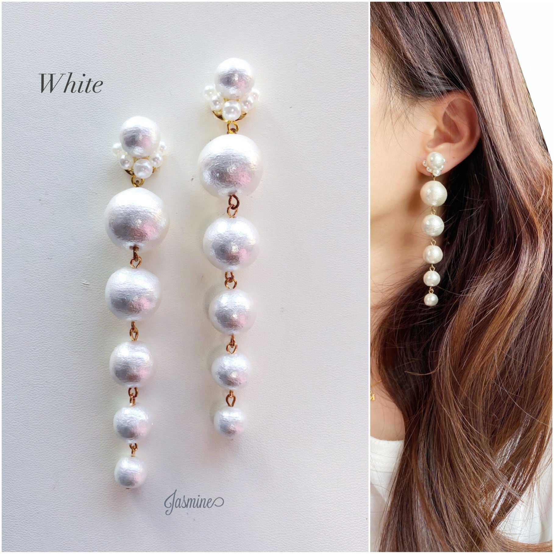 新発売の コットンパール ハンドメイドピアス アクセサリー