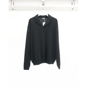 [Blanc YM] (ブランワイエム) BL-26A-WOCKS Wool Open Collar Knit Shirts (Black)