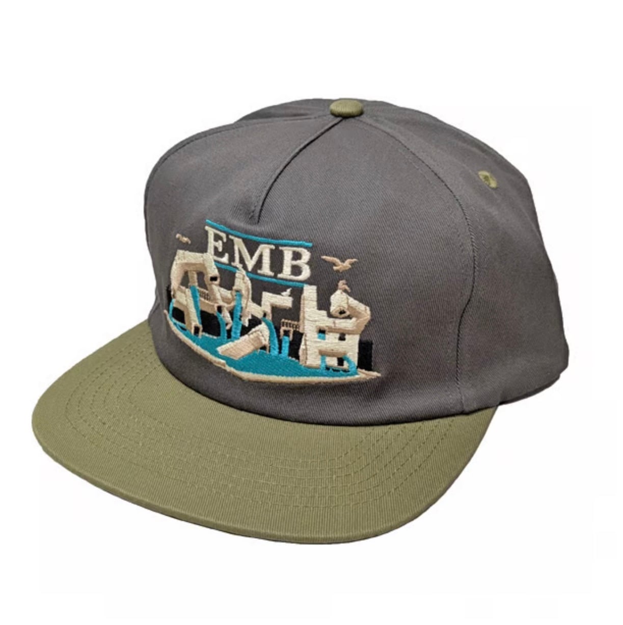 REAL SKATEBOARDS / ADJ OVAL EMB SNAPBACK CAP / CHARCOAL/TAN