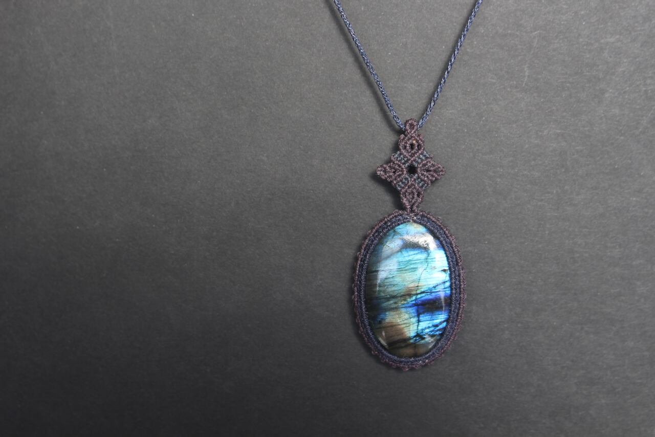 Multi color Labradorite micro macrame pendant