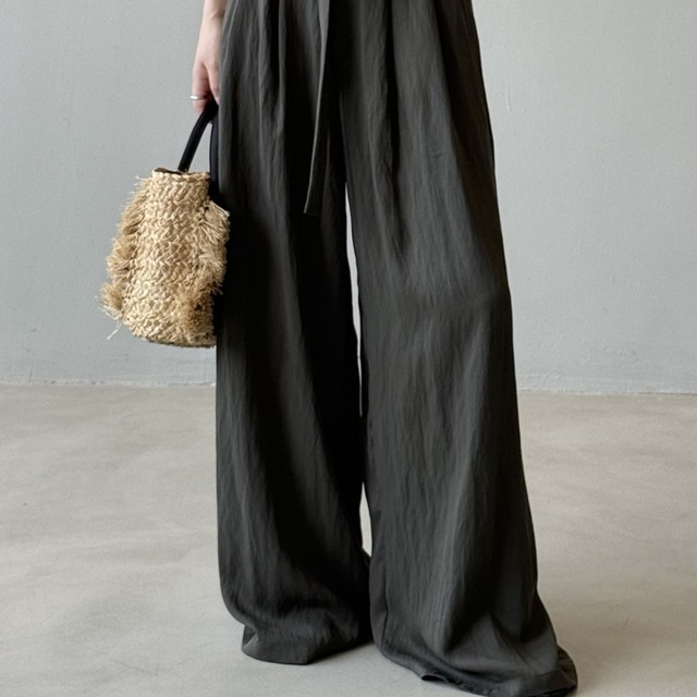 【set up】belted sleeveless shirt & wide pants L0544