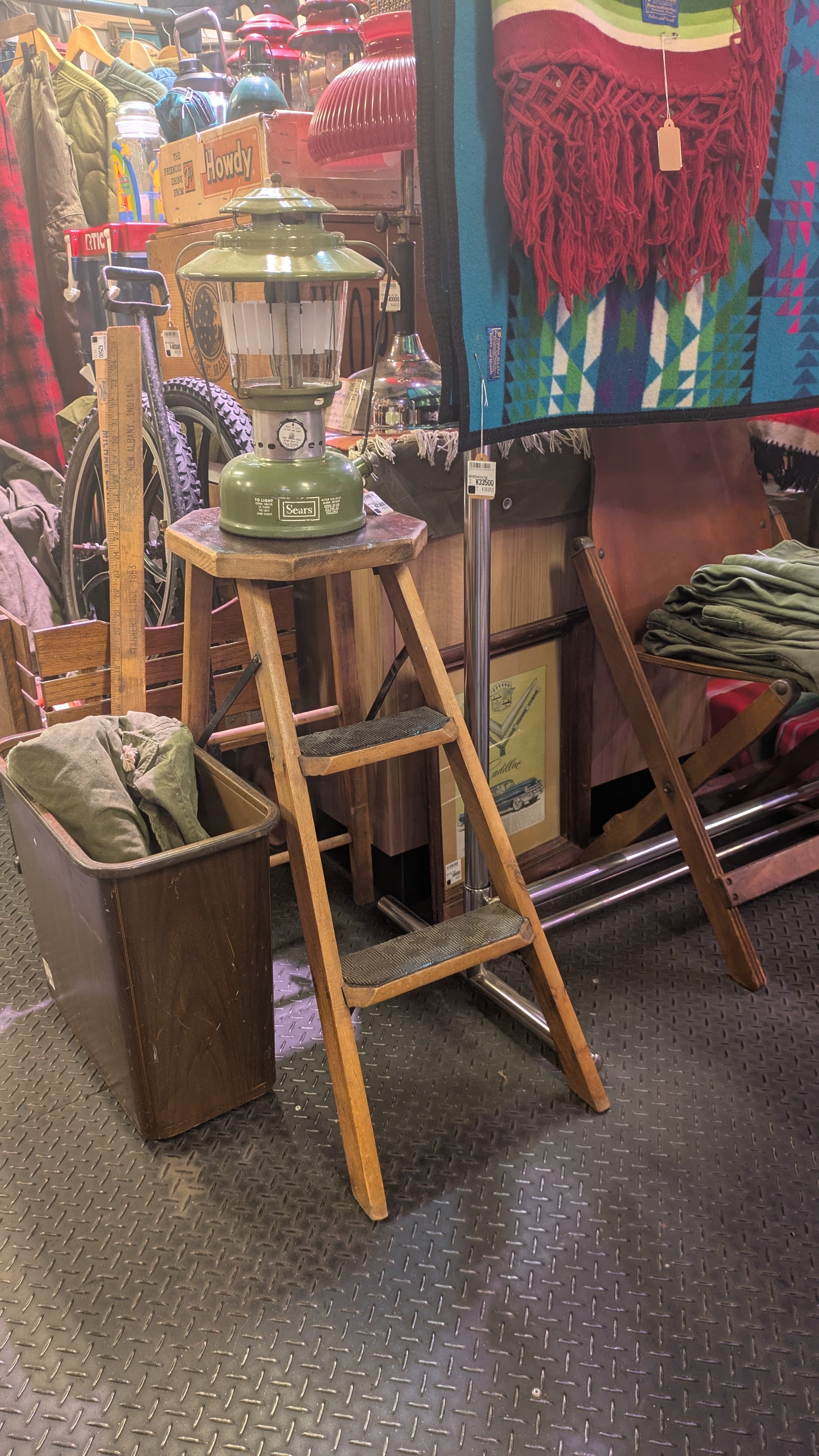 Vintage Wood Stepladder Stand USA Antique Ladder JugStand
